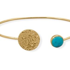 New! Rustic and Chic Turquoise & Hammered Disc Cuff Bracelet